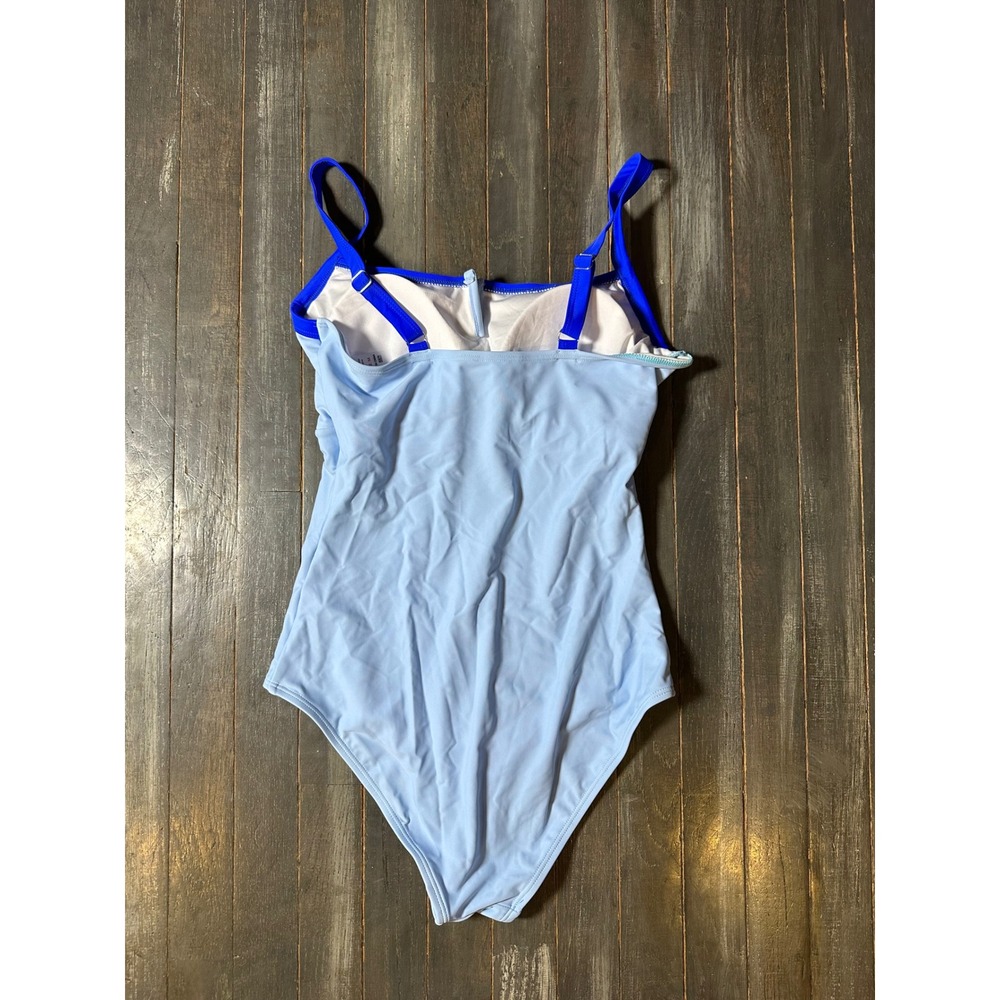 Herseas Blue Colorblock One Piece Swimsuit Adjustable Straps V-Neck Swimwear - Picture 2 of 2